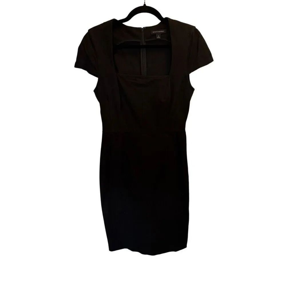 Banana Republic black square neck shift sheath dress size 8